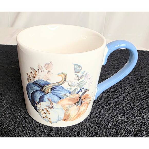 Primo Design Fall Pumpkin Coffee Mug 4" Tall 4" Diameter Blue White Brown 16 oz. - Picture 2 of 6
